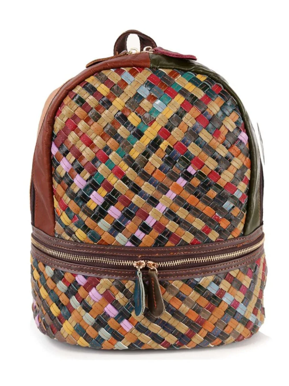 NWT Genuine Leather Woven Multicolor Artisan Backpack